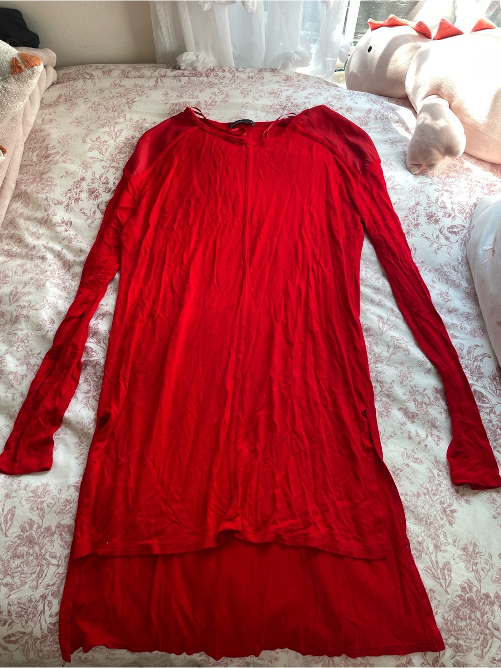 Zara Red Long Sleeve Tunic Top
